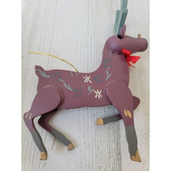 Yellowstone wooden reindeer bow ornament Xmas decor - Picture 6 of 6